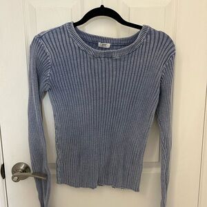 Blue Ribbed Long Sleeve, Wide-Neck Shirt, Sz L